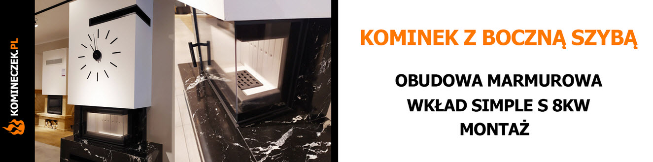 Kominek klasyczny nowoczesny z marmuru prosty lub narożny z wkładem EKO 10kw z montażem Kraków